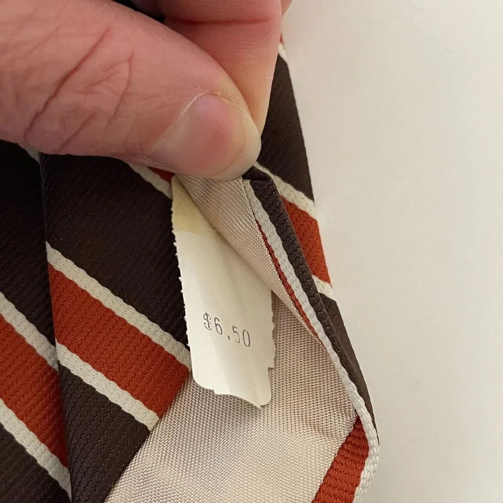Vintage Kings Lynn Tie Polyester Brown & Cinnamon‎ Striped Necktie Extra Wide